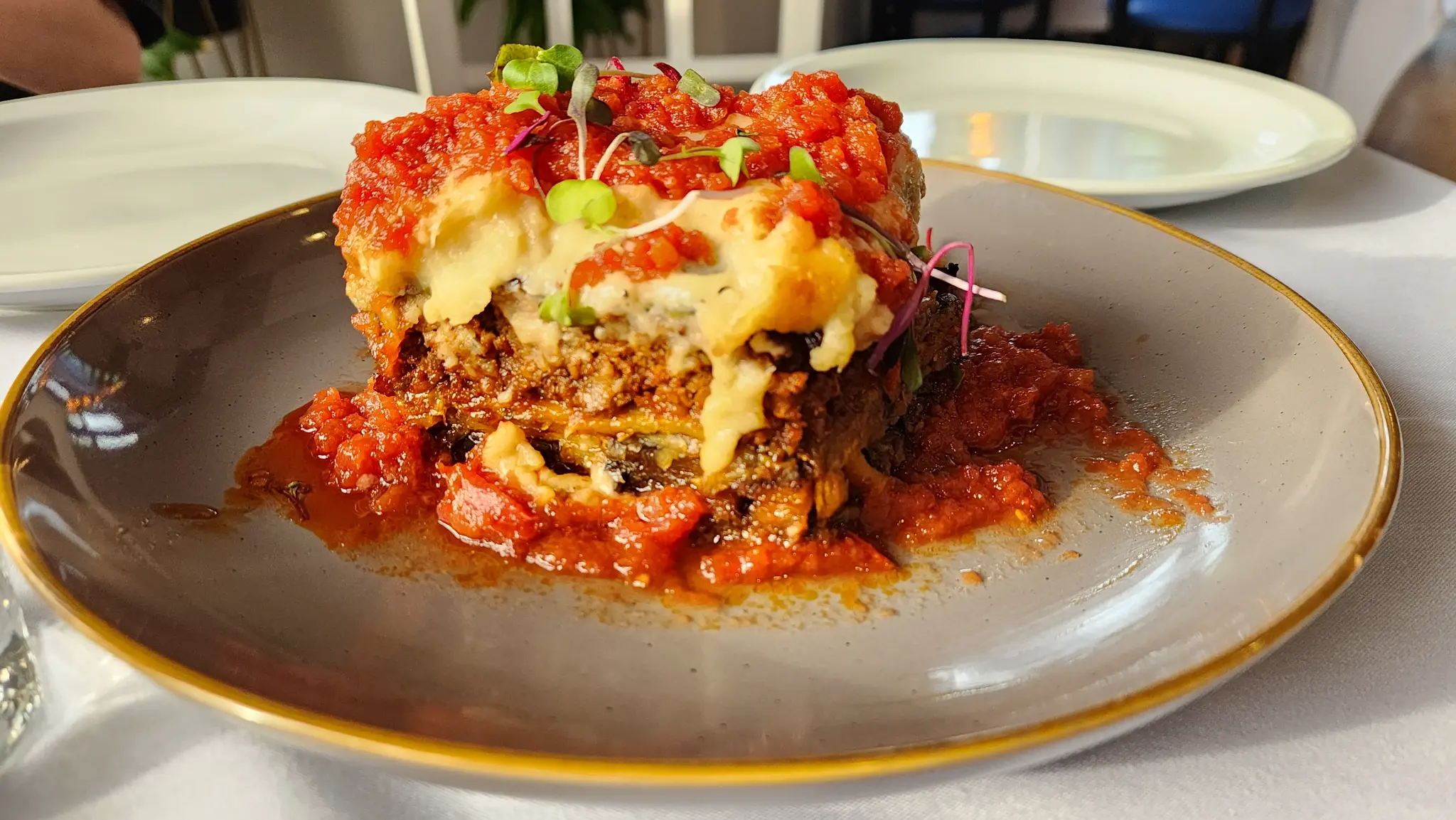 Kalimera Moussaka - Layered eggplant and beef with béchamel